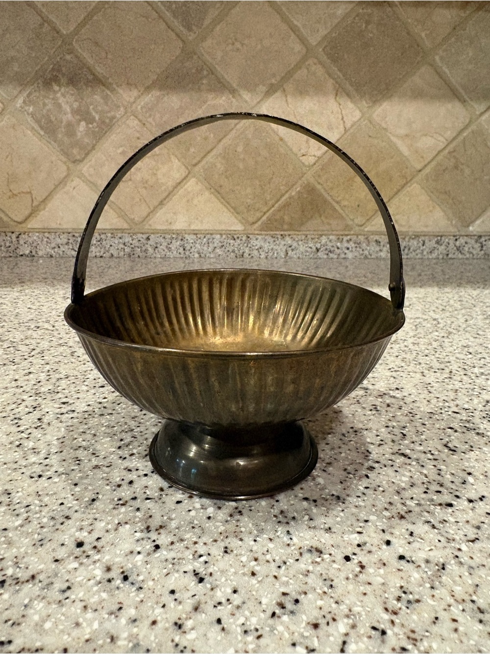 Vintage hand-crafted solid brass basket or pedestal bowl